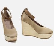 Champagne Satin Wooden Platform Wedges