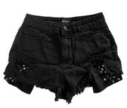 BDG  Shorts Womens 26 Black High Rise Dre Cheeky Raw Hem Denim Studded UO Cotton