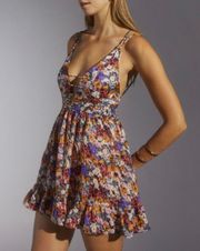 Multicolored Floral Deep V Neck Backless Skater Dress