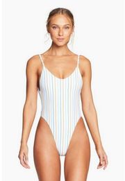 💕VITAMIN A💕 Yasmeen One Piece Swimsuit ~ Palm Springs Stripe 12 D XL NWT