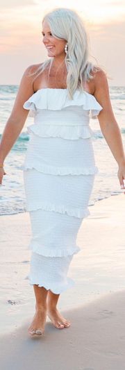 White Ruffle Strapless Dress