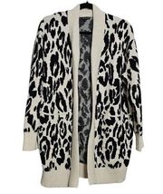 Who What Wear Womens Small Black Ivory Leopard Animal Print Warm Knit Cardigan