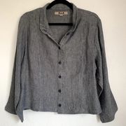 Flax Button Up Linen Shirt in Gray