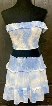 Blue white wash ruffle sleeveless mini skirt w/ ruffle tube top - S