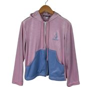 Vintage  Hoodie Women’s Pink Periwinkle Full Zip Velour Embroidered Y2K