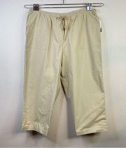 LL Bean Coastal Tan Sunwashed Cotton Canvas Crop Drawstring Cropped Pants XL new