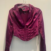 Milk & Honey Women's Magenta Cropped Jacket Open Front Pleated w/ Long Sleeve