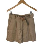 Rachel Zoe Womens Belted Shorts High Waisted Linen Blend Pleated Tan Size 2