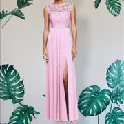 David's Bridal  Pink Lace Bodice Bridesmaid Dress