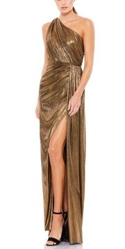 NWOT Mac Duggal Draped One Shoulder Grecian Metallic Gown Dress