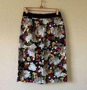 Anthropologie linen and cotton dark floral pencil skirt size 2