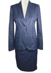 J Crew Suiting Two Piece Skirt Blazer Suit Set Navy Blue Schoolboy size 4 6