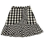 J. Crew Skirt Womens Size 00 White/ Black Checkered‎  Cotton A-Line Ruffle