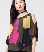 RACHEL ROY WOMENS COLD SHOULDER PATTERNED TOP sz M