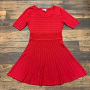 Women's Candies Lipstick Red Stretchy Knit Short Sleeve A-Line Flared Dress SZ L