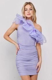 Better Be Lavender One Shoulder Ruffle Ruched Back Mini SZ M