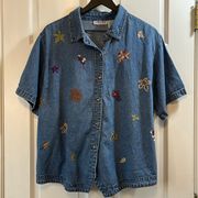 Vintage Cabin Creek Spring & Fall Floral Embroidered Denim Shirt - Size 22W