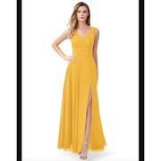 Azazie Bianca Princess Marigold A-Line Pleated Chiffon Floor-Length Dress NWT