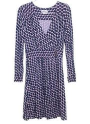 Vineyard Vines Purple Geometric Wrap Front Surplice Midi Dress Med Long Sleeve