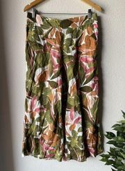 Tahari Linen Wide Leg Crop Pants Tropical Floral Pull On Vacation Womens L