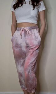 Cotton Candy Tie Dye Cropped Jogger Sweatpants in Pink - Medium Boutique