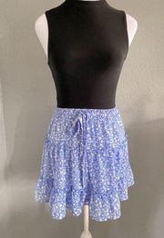 Sienna Sky Skirt Periwinkle floral print tiered Ruffle girly feminine XS NEW