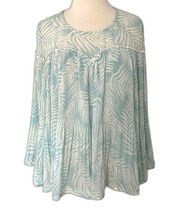 Molly Bracken Lightweight Sheer Leaf Print Flowy Top Blouse Sz L