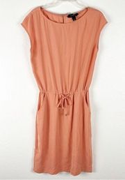 ST. JOHN Peach Elastic Drawstring Waist Side Pocket Cap Sleeves Dress, Size 6