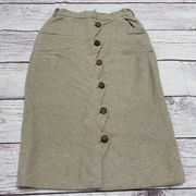 Vintage Earle Picard Beige Wool Scallop Button Pencil Skirt Size 26 US 4