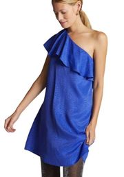 Anthropologie Royal Blue Ruffled One-Shoulder Mini Dress New with Tag Sz 8