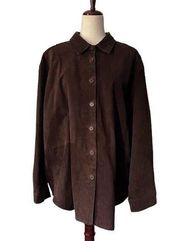 Bagatelle Suede Leather Short Trench Coat Jacket Button Front Dark Brown 2X