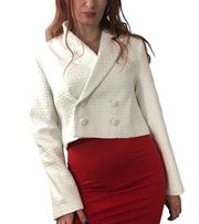 Avec Les Filles Blazer Jacket Cropped White Double Breasted Textured Size S NWT