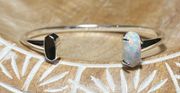 Kendra Scott  Vada Silver Cuff Bracelet in White Kyocera Opal RARE