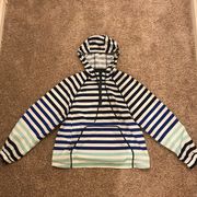 Hunter by Target Blue, Green, and White Rain Jacket. Has Stripes and Mesh Detail