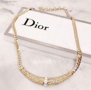 Authentic Dior RARE Vintage 14kt GP Diamond Cut Gold Crystal Necklace