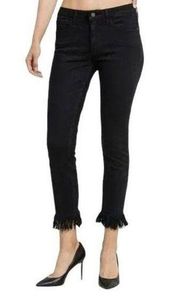 Just Black Fringe Hem Cropped Skinny Black Jeans