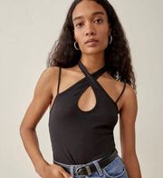 REFORMATION Met Black Ribbed Halter Tank Top