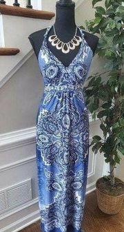 Saint Tropez West Blue/White Polyester Maxi Dress