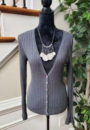 Worthington Women's Gray Silk Long Sleeve Buttons Front Cardigan Sweater Size M