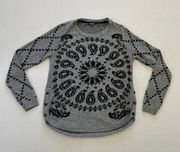 Desigual Sweater Womens Medium Grey Embellisehed Floral Button Curve Hem