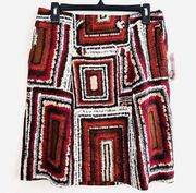 *New* WORTHINGTON Red Geometric 100% Linen Knee Length Skirt with Pockets ~ Sz 6