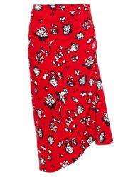 VERONICA BEARD Skirt Cheryl Red Floral Printed Ruched Midi Assymetric Hem 0 NWT