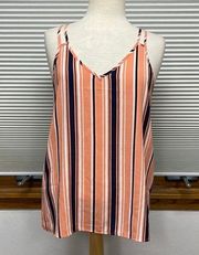 Pink Rose NWT Coral Blue Striped Double Strap V-Neck Tank Top Size Large