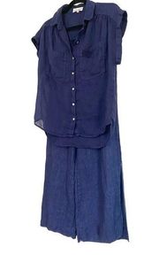 Bella Dahl two piece set 100% linen wide leg pant button down top size small