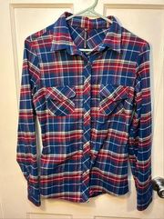 Kühl Alina Plaid Flannel Shirt size Medium button down Red & Blue Hiking Layer