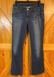 Lucky Brand Dungarees Mid Rise Flare Dark Blue Stretch Jeans Womens Size 28 (216