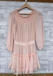 Misa los angeles blush off the shoulder chiffon mini dress medium