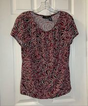 East 5th Brown/Pink Floral Scoop Neck Short Sleeve Top L