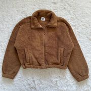 Sunday Best Jacket Mockneck Fuzzy Zip-Up Teddy Fleece Brown M