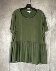 Time & Tru Sage Green Short Sleeve Baby Doll Blouse | Size XXXL 22